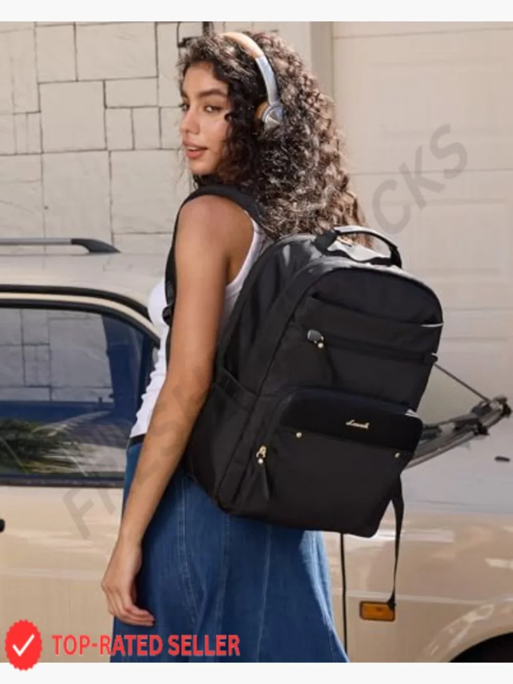 Laptop Backpack with Leather Trim & Tumbler Pockets, 15.6